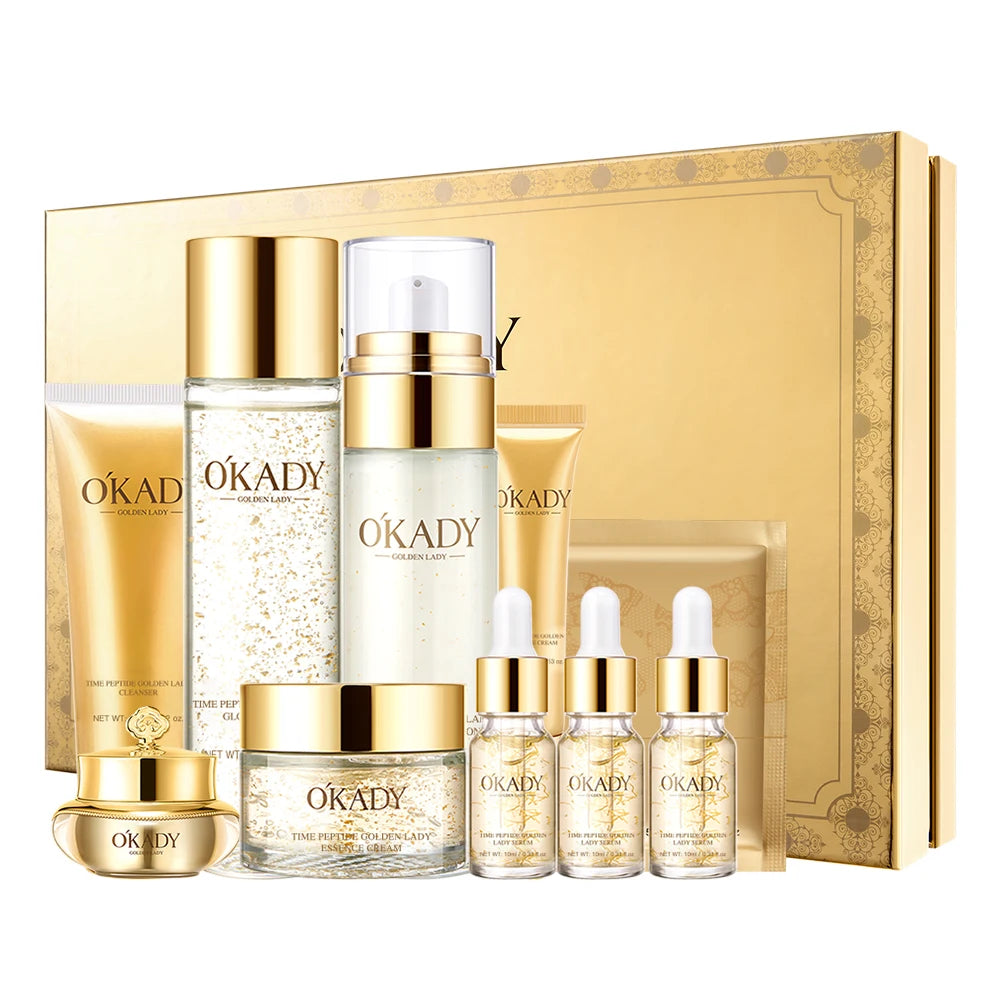 OKADY Anti-Aging Firming Nourishing Skincare Gift Set Time Peptide Golden Luxury Face Care Kit Skin Care Set