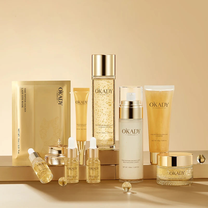 OKADY Anti-Aging Firming Nourishing Skincare Gift Set Time Peptide Golden Luxury Face Care Kit Skin Care Set