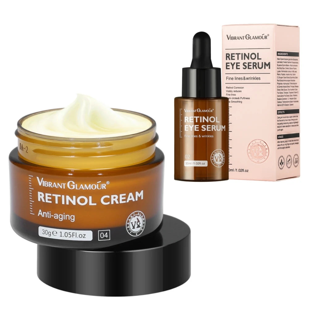 Retinol & Vitamin C Facial Skin Care Products Set Face Cream Eye Serum Face Essence Reduce Dark Circles Anti Aging Nourish Skin