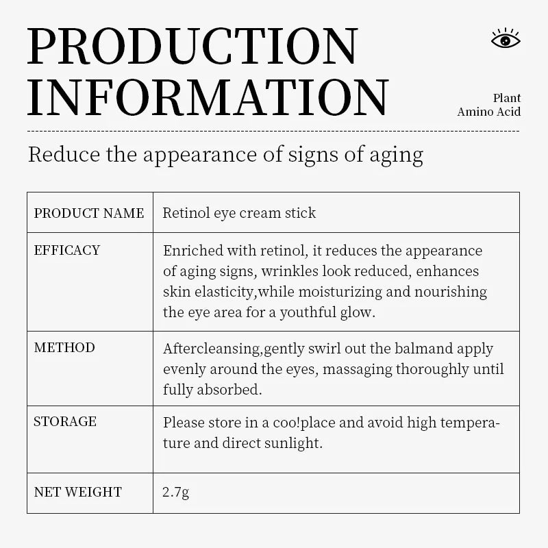 Retinol Eye Cream Dark Circles Eye Bags Removal Eye Cream Stick Firming Eye Cream Under Eye Serum Moisturizing Eye Skin Care