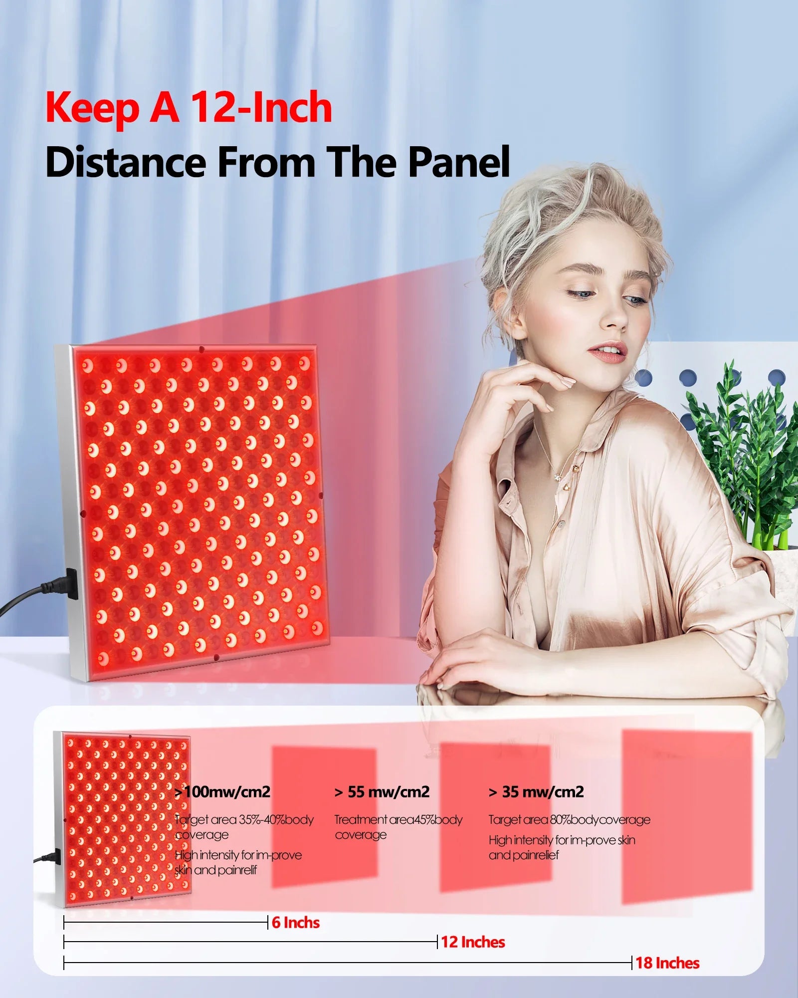 45W LED Red Light Therapy Panel Lamp for Facial Anti Aging Skin Care Beauty 225 LED Light Body Pain Relief Physical Therapy